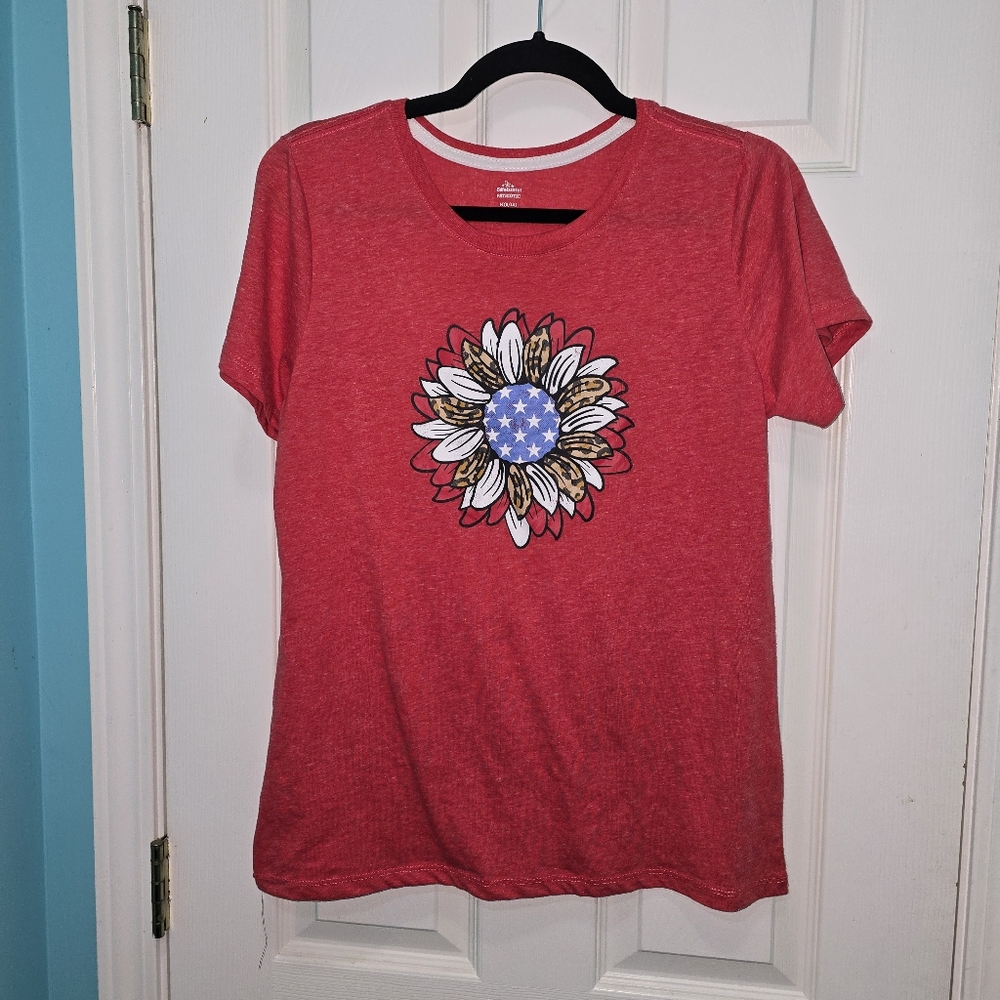 Red Graphic T-Shirt with Sunflower Design